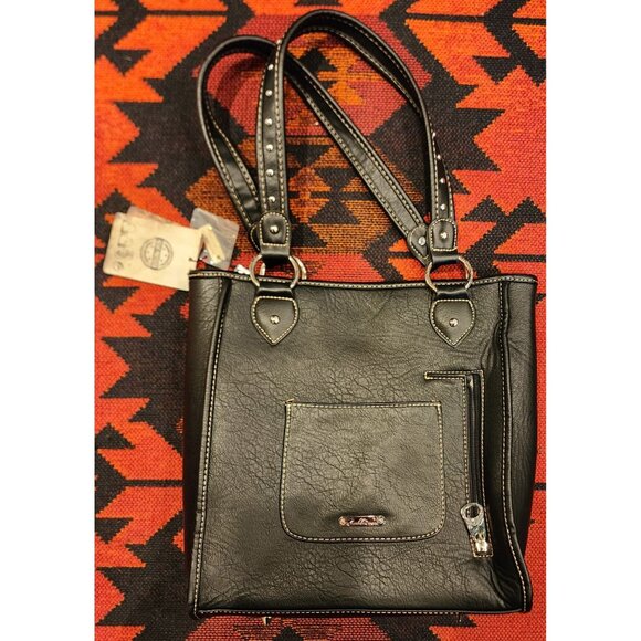 NEW Montana West Sugar Skull Studded PU Leather Handbag Black Multicolor - Picture 2 of 16